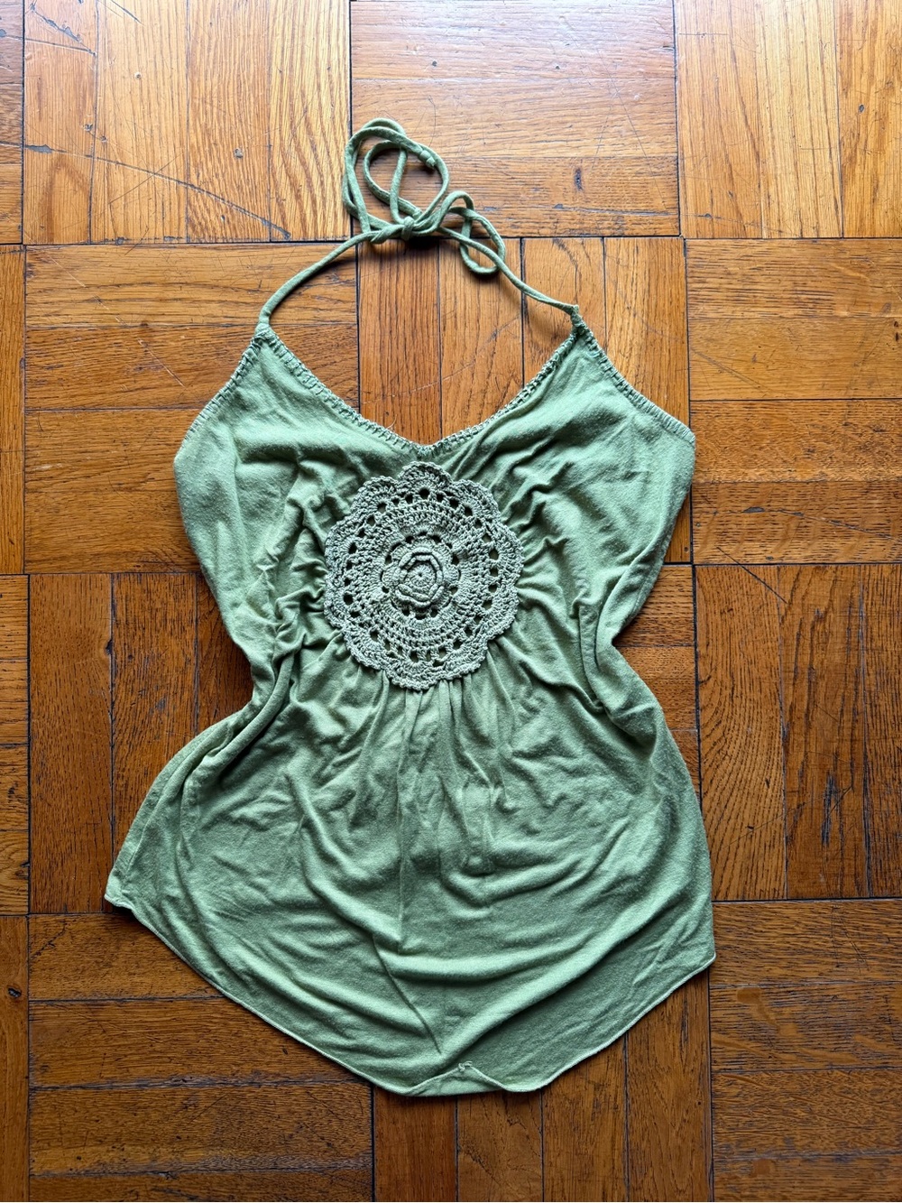 Vintage Green embroidered Halter top